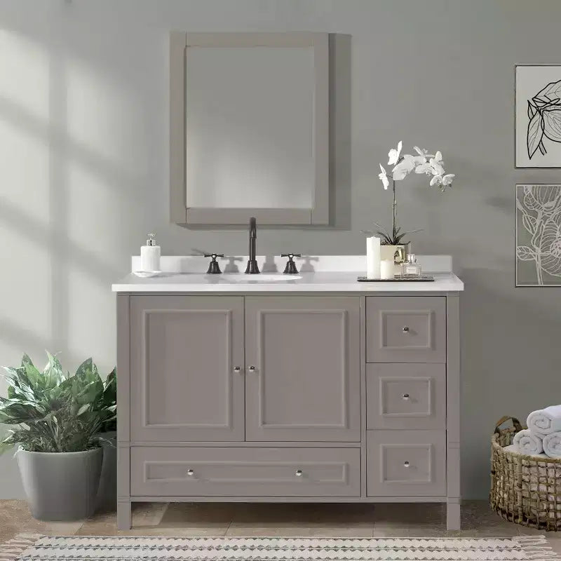 Meuble-lavabo Williamsburg 48 po gris - Alaterre Furniture : Cadre en bois, Rangement universel, 1 étagère, 47,17 kg