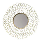 Brewster Damon Leaf Wall Mirror Gold : 28" Round, Modern Style, Metal Frame, No Assembly Required