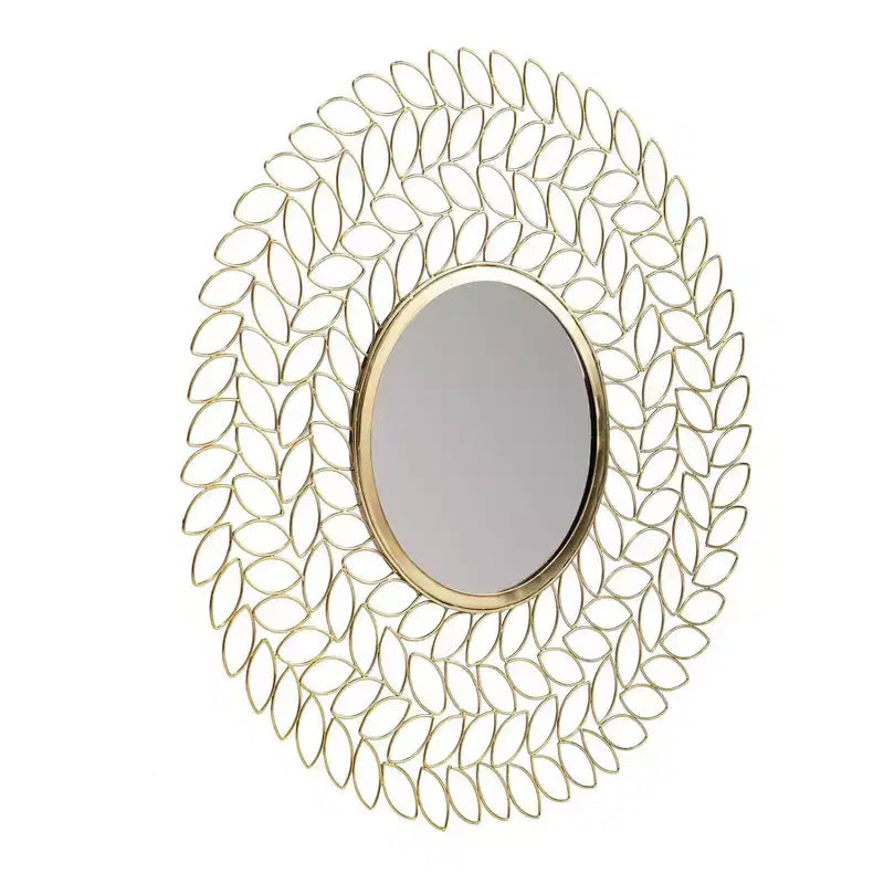 Miroir mural rond doré Brewster Damon Leaf : 28", style moderne, cadre métallique, aucun assemblage requis