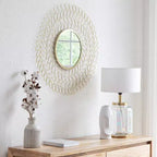Miroir mural rond doré Brewster Damon Leaf : 28", style moderne, cadre métallique, aucun assemblage requis