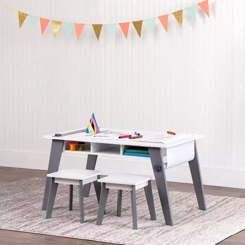 Tabourets WildKin 2pk Arts et Crafts pour enfants gris : Chaise de salle à manger en bois non rembourrée, capacité de 43 kg, hauteur d'assise de 31 cm