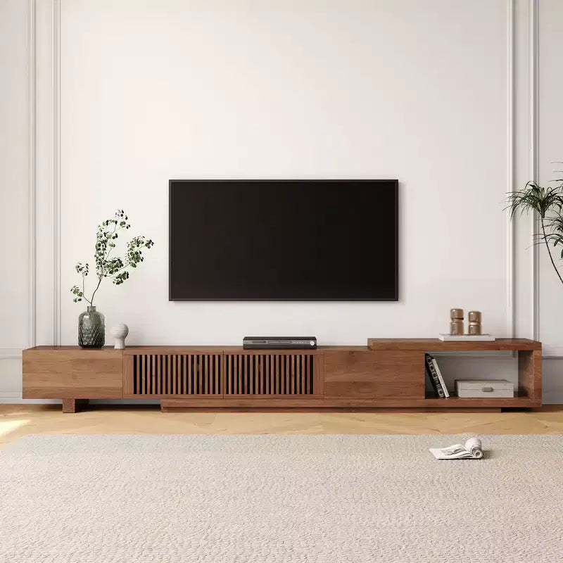 Luck Live 78.54in expandable TV stand with 2 drawers, 2 cabinet doors, one open storage, maximum 120 inches/Walnut color&Modern