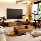 Meuble TV extensible Luck Live de 199,4 cm avec 2 tiroirs, 2 portes d'armoire, un rangement ouvert, 304,8 cm maximum/Couleur noyer et moderne
