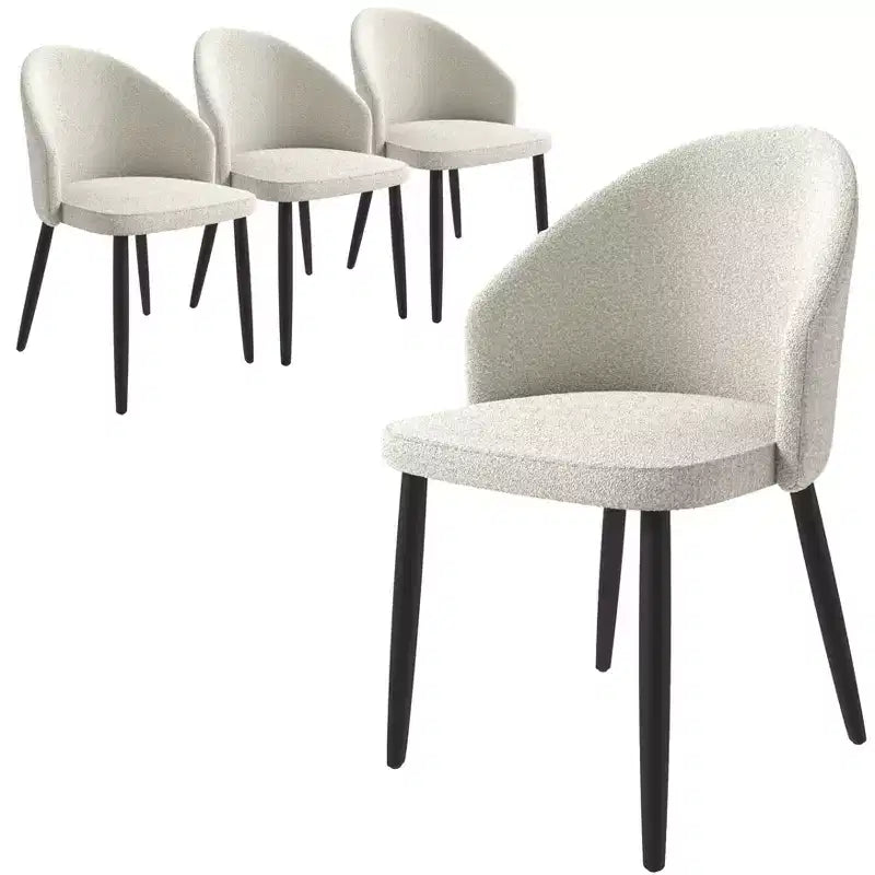 LeisureMod Paradiso Collection Upholstered Dining Chair Set of 4  Curved Back with Wood Legs, Stylish, Comfortable, and Durable for Dining Rooms