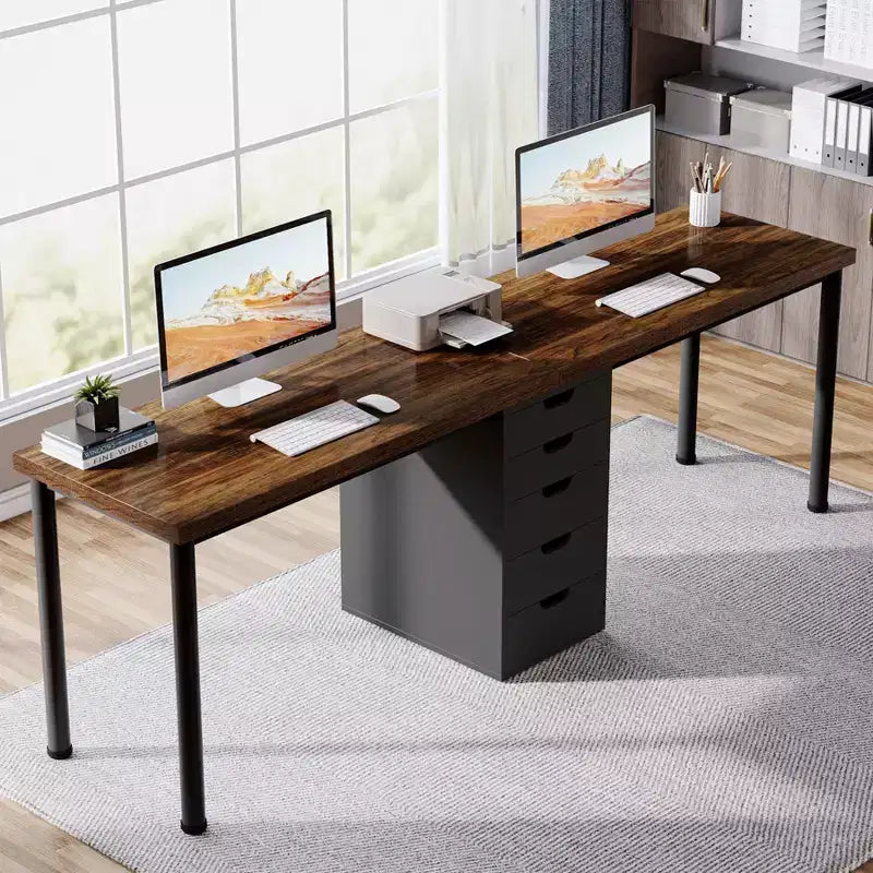 Bureau d'ordinateur Lantine de 199,9 cm avec 5 tiroirs