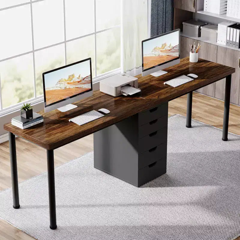 Bureau d'ordinateur Lantine de 199,9 cm avec 5 tiroirs
