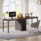 Bureau d'ordinateur Lantine de 199,9 cm avec 5 tiroirs