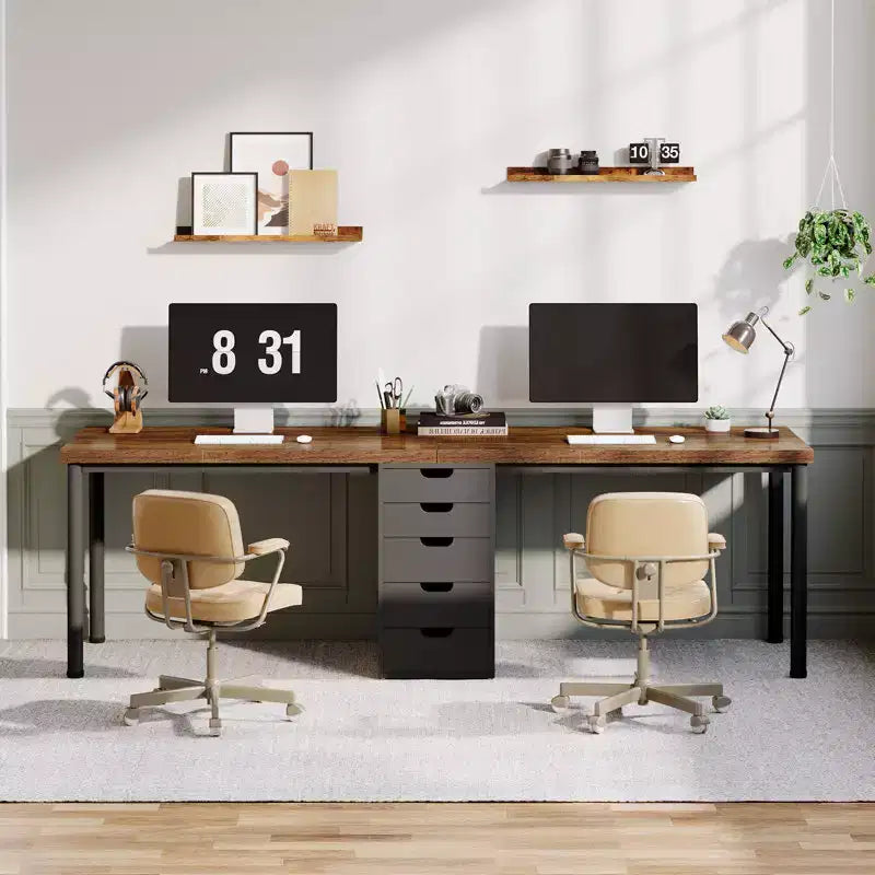 Bureau d'ordinateur Lantine de 199,9 cm avec 5 tiroirs