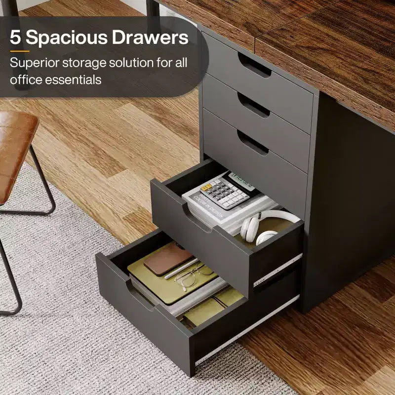Bureau d'ordinateur Lantine de 199,9 cm avec 5 tiroirs