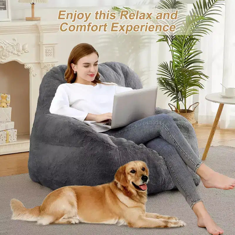 Fauteuil Géant Poire, Canapé Poire en Fausse Fourrure, Fauteuil Poire pour Adultes, Canapé de Sol Paresseux avec Poignée, Pouf pour Jouer et Lire