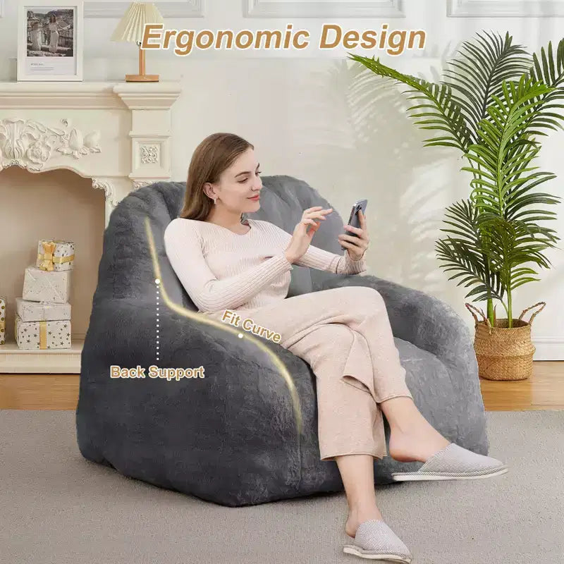 Fauteuil Géant Poire, Canapé Poire en Fausse Fourrure, Fauteuil Poire pour Adultes, Canapé de Sol Paresseux avec Poignée, Pouf pour Jouer et Lire
