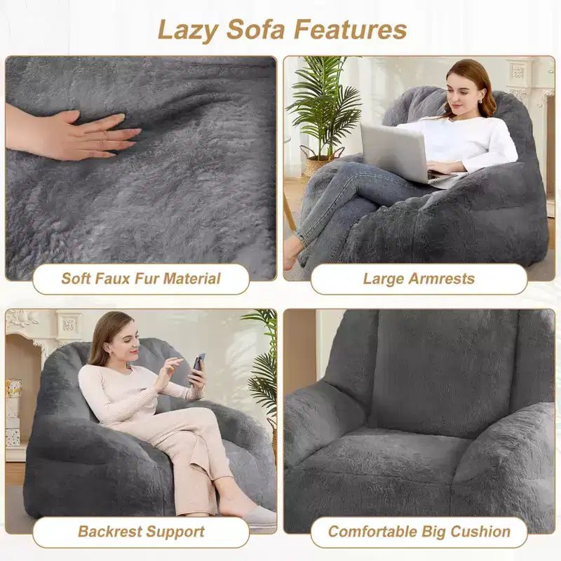 Fauteuil Géant Poire, Canapé Poire en Fausse Fourrure, Fauteuil Poire pour Adultes, Canapé de Sol Paresseux avec Poignée, Pouf pour Jouer et Lire