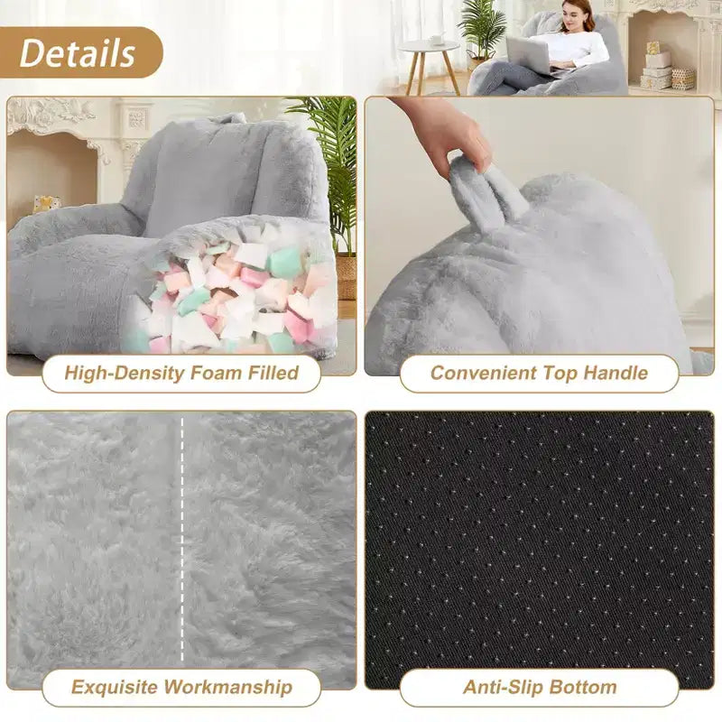 Fauteuil Géant Poire, Canapé Poire en Fausse Fourrure, Fauteuil Poire pour Adultes, Canapé de Sol Paresseux avec Poignée, Pouf pour Jouer et Lire