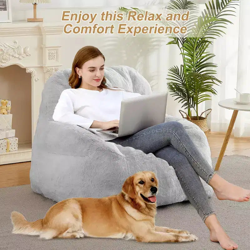 Fauteuil Géant Poire, Canapé Poire en Fausse Fourrure, Fauteuil Poire pour Adultes, Canapé de Sol Paresseux avec Poignée, Pouf pour Jouer et Lire