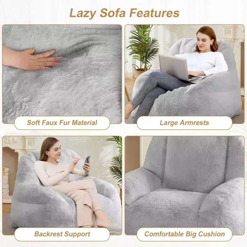 Fauteuil Géant Poire, Canapé Poire en Fausse Fourrure, Fauteuil Poire pour Adultes, Canapé de Sol Paresseux avec Poignée, Pouf pour Jouer et Lire