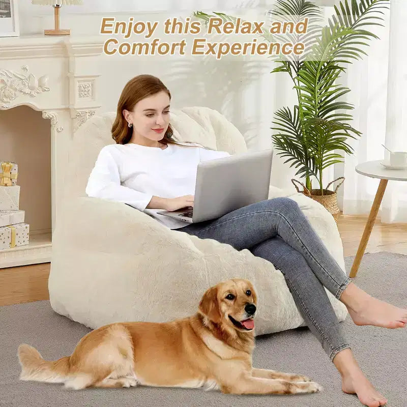 Fauteuil Géant Poire, Canapé Poire en Fausse Fourrure, Fauteuil Poire pour Adultes, Canapé de Sol Paresseux avec Poignée, Pouf pour Jouer et Lire