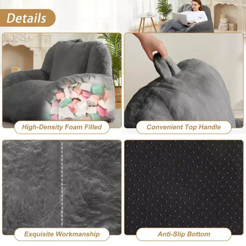Fauteuil Géant Poire, Canapé Poire en Fausse Fourrure, Fauteuil Poire pour Adultes, Canapé de Sol Paresseux avec Poignée, Pouf pour Jouer et Lire
