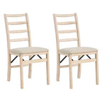 Stakmore Shaker Ladderback Premium Solid Wood Dining Table Folding Chair Set with Fabric Padded Upholstered Seat, Set of 2, Unfinished