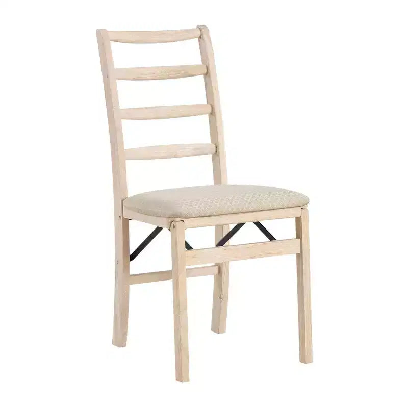 Stakmore Shaker Ladderback Chaise Pliante de Salle à Manger en Bois Massif de Qualité Supérieure avec Siège Rembourré en Tissu, Lot de 2, Brut