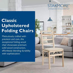Stakmore Shaker Ladderback Chaise Pliante de Salle à Manger en Bois Massif de Qualité Supérieure avec Siège Rembourré en Tissu, Lot de 2, Brut