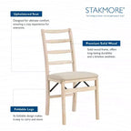 Stakmore Shaker Ladderback Chaise Pliante de Salle à Manger en Bois Massif de Qualité Supérieure avec Siège Rembourré en Tissu, Lot de 2, Brut