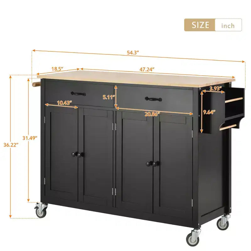 Îlot de cuisine moderne en bois Whisen avec étagère à épices et tiroirs
