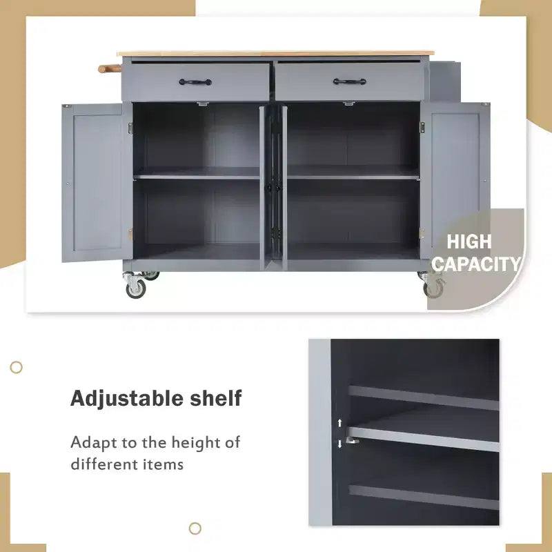 Îlot de cuisine moderne en bois Whisen avec étagère à épices et tiroirs