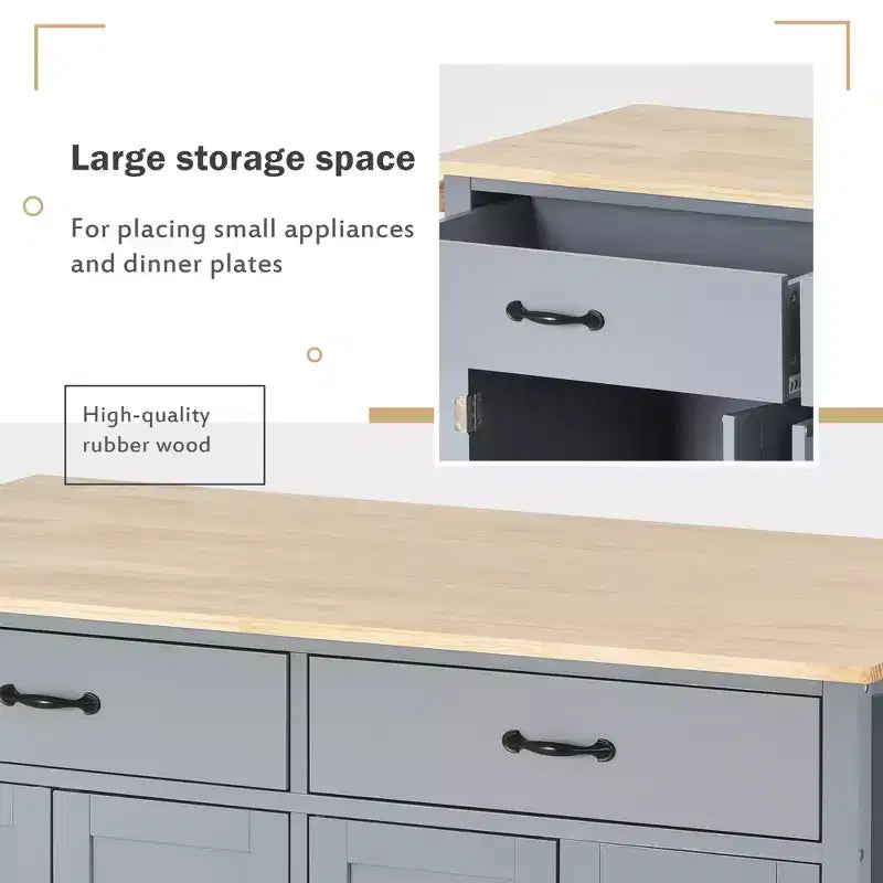 Îlot de cuisine moderne en bois Whisen avec étagère à épices et tiroirs