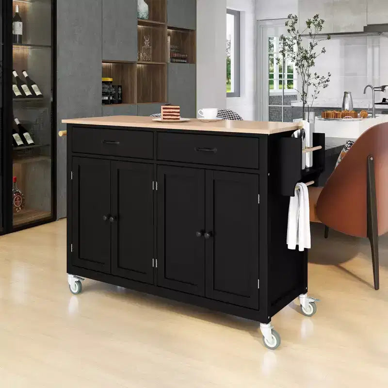 Îlot de cuisine moderne en bois Whisen avec étagère à épices et tiroirs