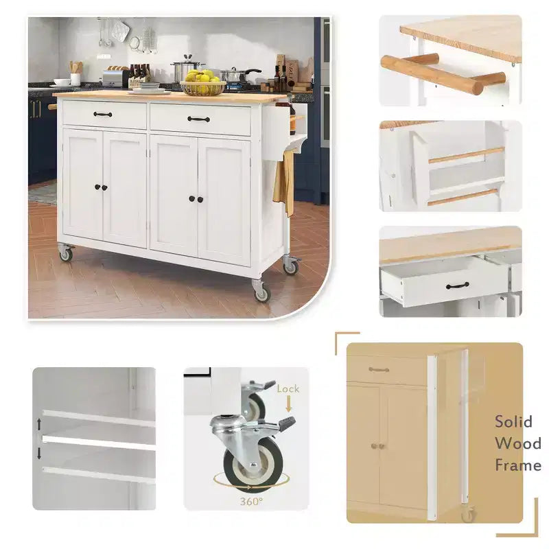 Îlot de cuisine moderne en bois Whisen avec étagère à épices et tiroirs