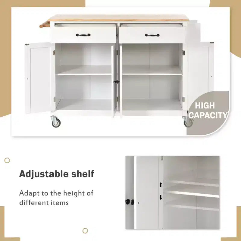 Îlot de cuisine moderne en bois Whisen avec étagère à épices et tiroirs