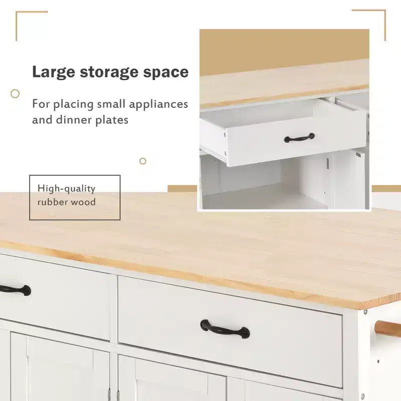 Îlot de cuisine moderne en bois Whisen avec étagère à épices et tiroirs