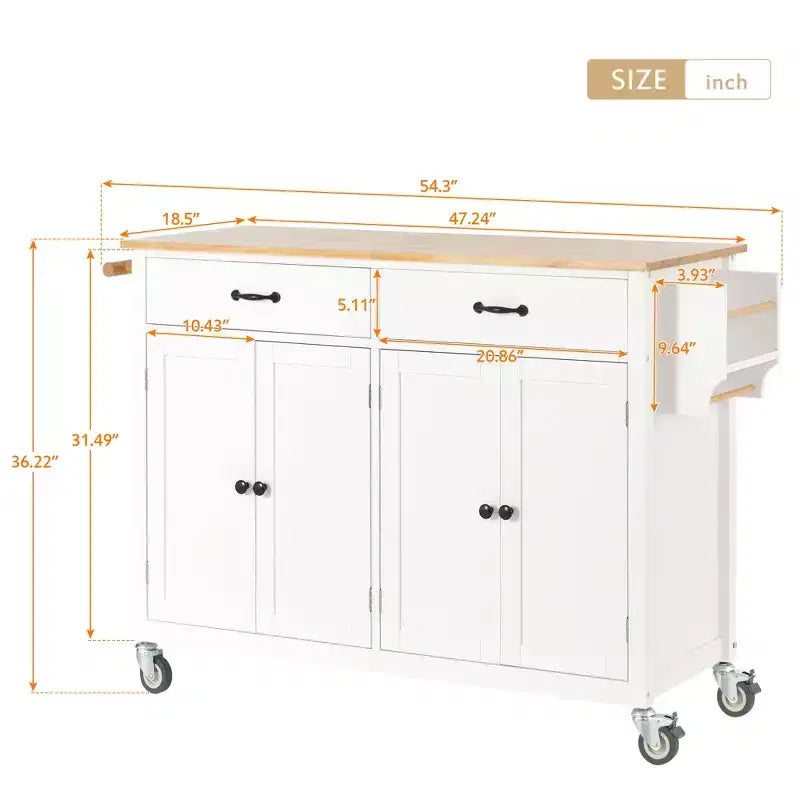Îlot de cuisine moderne en bois Whisen avec étagère à épices et tiroirs