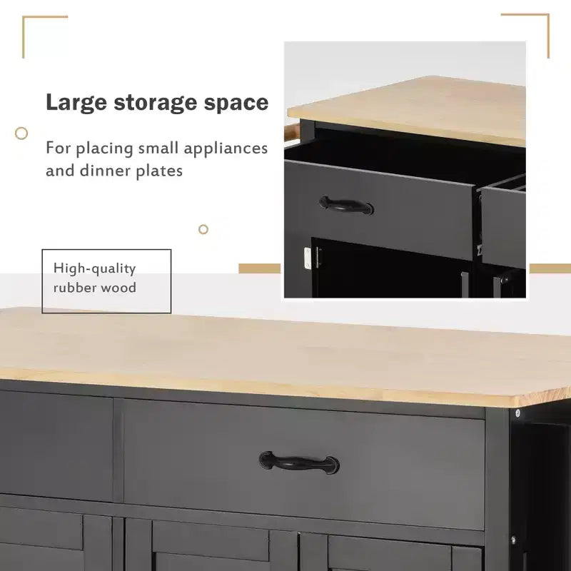 Îlot de cuisine moderne en bois Whisen avec étagère à épices et tiroirs
