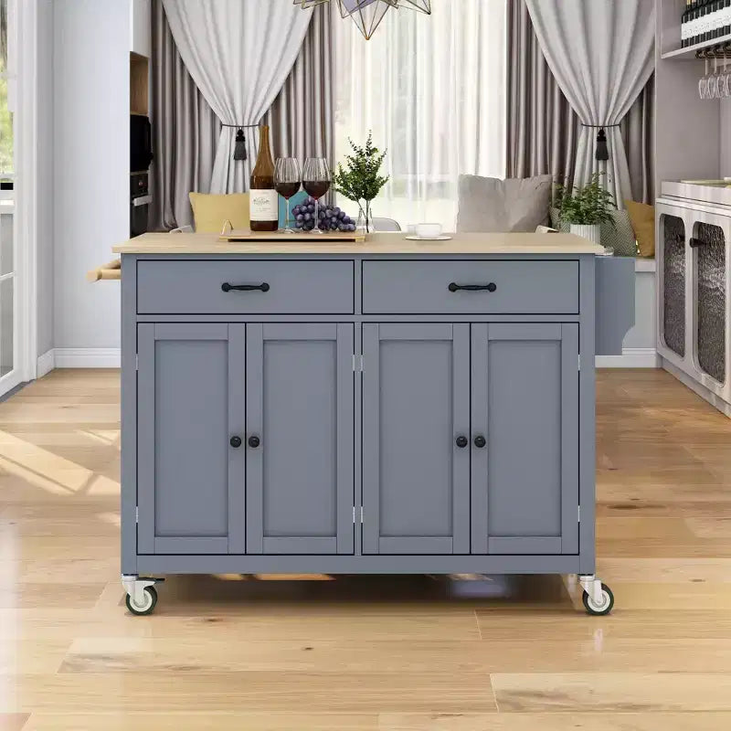 Îlot de cuisine moderne en bois Whisen avec étagère à épices et tiroirs