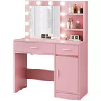 HYLEORY Coiffeuse avec miroir, prise de courant et 10 ampoules, table de maquillage avec 3 tiroirs, 3 modes de couleur disponibles pour chambre à coucher