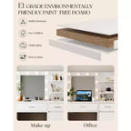 HYLEORY Coiffeuse avec miroir, prise de courant et 10 ampoules, table de maquillage avec 3 tiroirs, 3 modes de couleur disponibles pour chambre à coucher