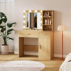 HYLEORY Coiffeuse avec miroir, prise de courant et 10 ampoules, table de maquillage avec 3 tiroirs, 3 modes de couleur disponibles pour chambre à coucher