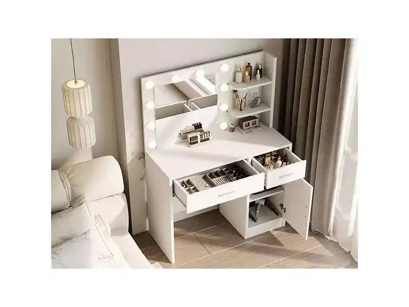 HYLEORY Coiffeuse avec miroir, prise de courant et 10 ampoules, table de maquillage avec 3 tiroirs, 3 modes de couleur disponibles pour chambre à coucher