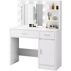 HYLEORY Coiffeuse avec miroir, prise de courant et 10 ampoules, table de maquillage avec 3 tiroirs, 3 modes de couleur disponibles pour chambre à coucher