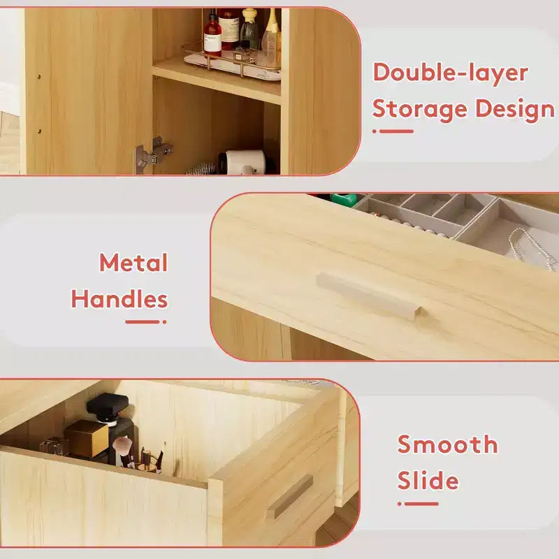 HYLEORY Coiffeuse avec miroir, prise de courant et 10 ampoules, table de maquillage avec 3 tiroirs, 3 modes de couleur disponibles pour chambre à coucher