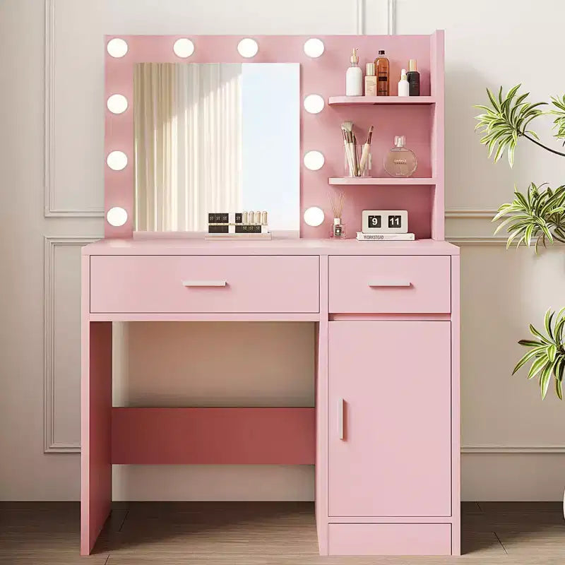 HYLEORY Coiffeuse avec miroir, prise de courant et 10 ampoules, table de maquillage avec 3 tiroirs, 3 modes de couleur disponibles pour chambre à coucher
