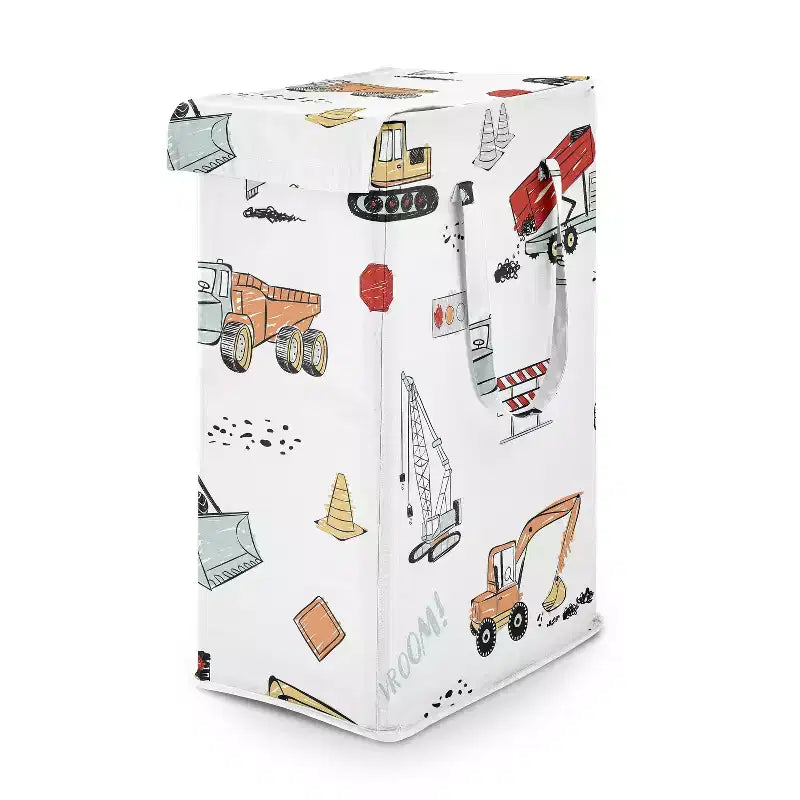 Sweet Jojo Designs Boy Foldable Laundry Hamper with Handles Construction Truck Red Blue and Grey