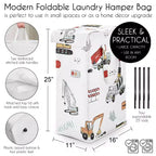 Sweet Jojo Designs Panier à linge pliable pour garçon avec poignées Motif camion de chantier Rouge, bleu et gris
