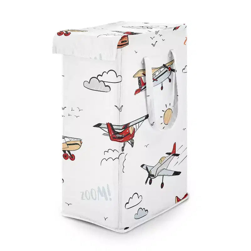 Sweet Jojo Designs Boy Foldable Laundry Hamper with Handles Airplane Red Blue and White