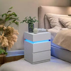 Table de chevet avec lumières LED, Table de chevet avec couleurs de lumière réglables, Table d'appoint de style moderne avec 3 tiroirs, 35 x 40 x 55 cm