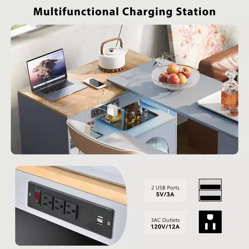 Îlot de cuisine moderne Whisen avec table rallongée et lumières LED