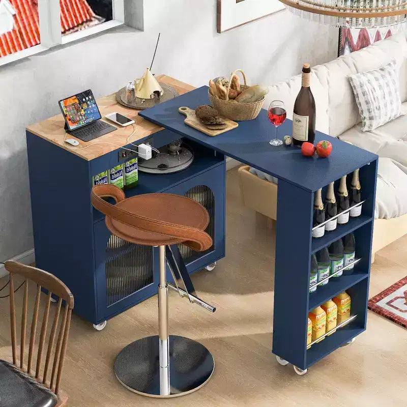 Îlot de cuisine moderne Whisen avec table rallongée et lumières LED