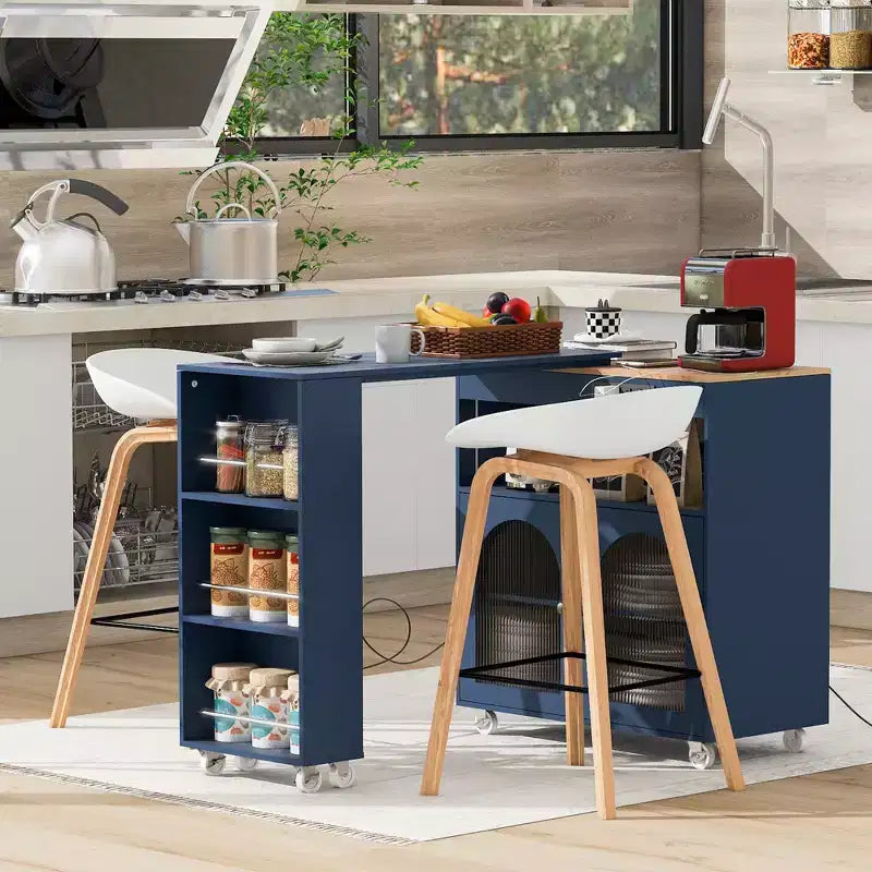 Îlot de cuisine moderne Whisen avec table rallongée et lumières LED