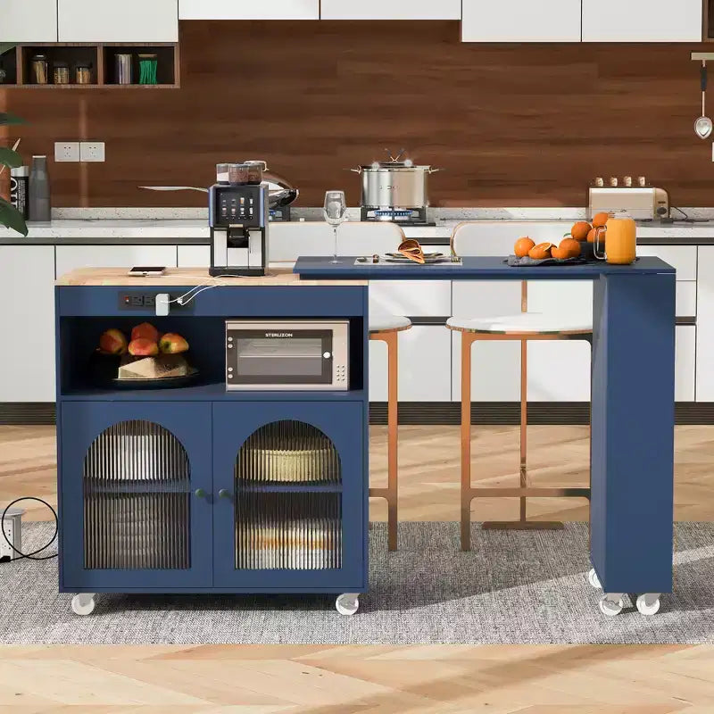Îlot de cuisine moderne Whisen avec table rallongée et lumières LED